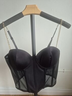 Revamped Black Bustier with Gold Chain Straps